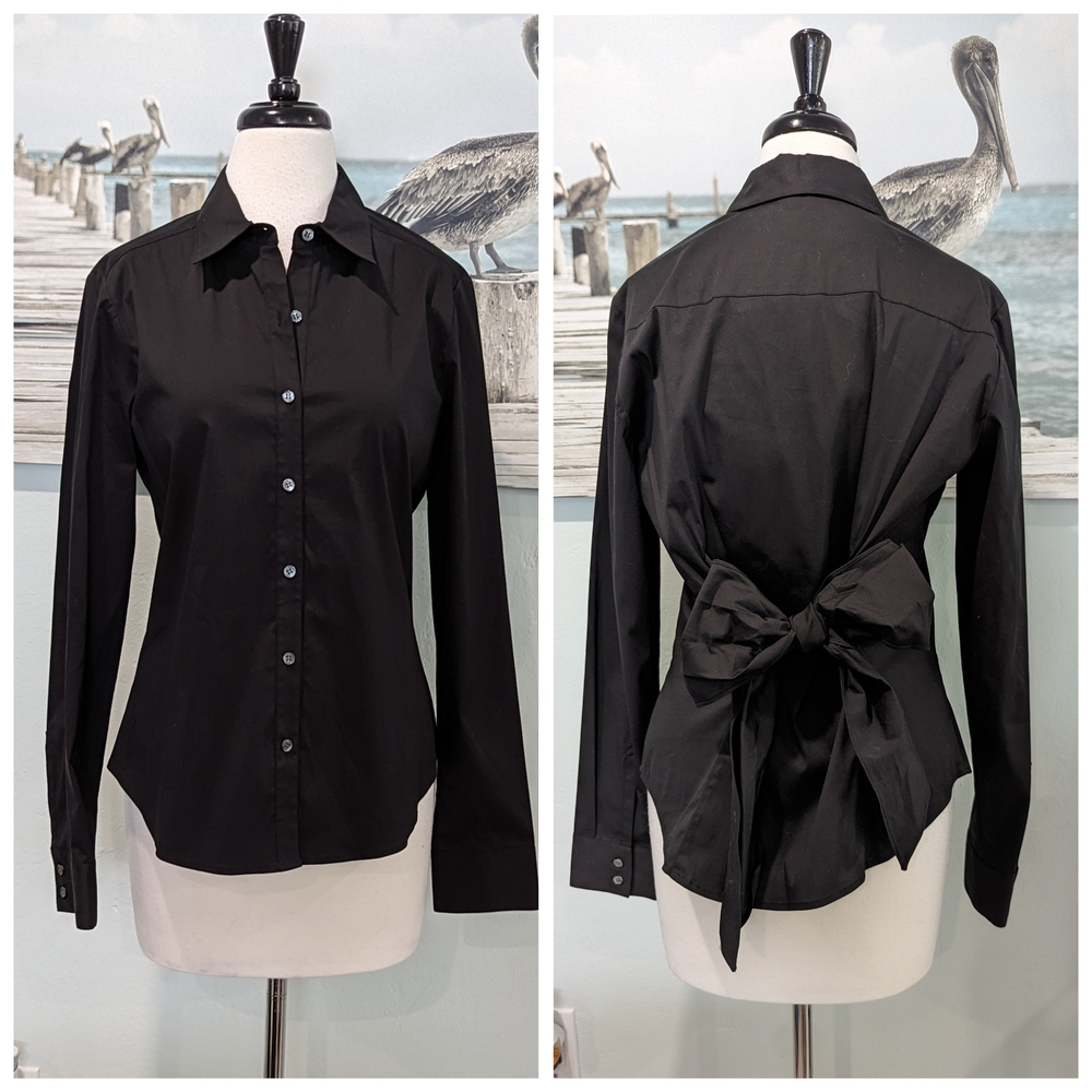 NWT Premise Black Button Down Shirt with Bow in Back